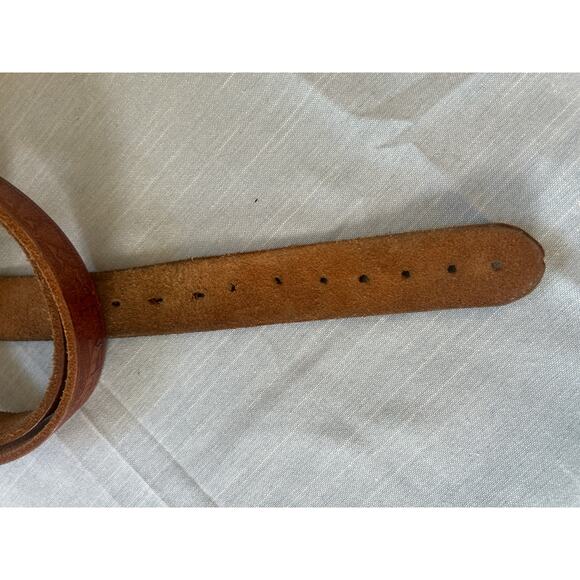 Brn Leather Western Boho Belt Embossed Animal Print No buckle Unisex - Picture 5 of 10